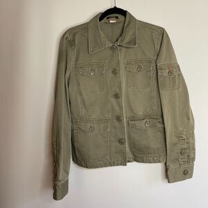 J Crew Womens Army Green Military Style Cotton Jacket Size L